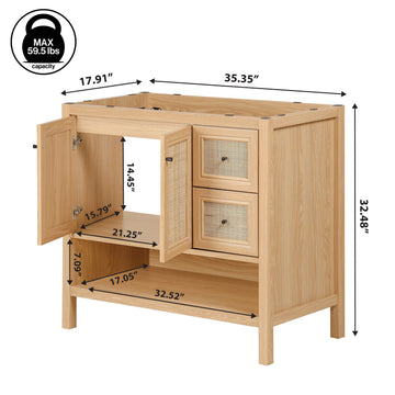 Jasper Rattan Modern Coastal 2-Shelf Bath Vanity Cabinet Only (Sink Basin Not Included)